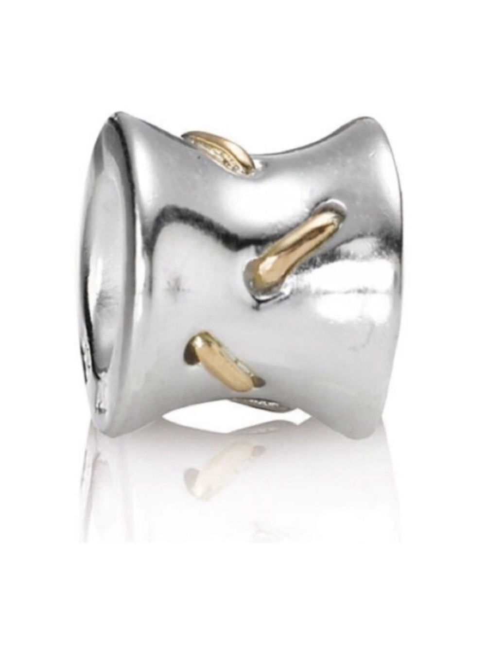 PANDORA Sterling Silver 925/14K GOLD STITCHES LACE CHARM 790327 RETIRED 925 ALE